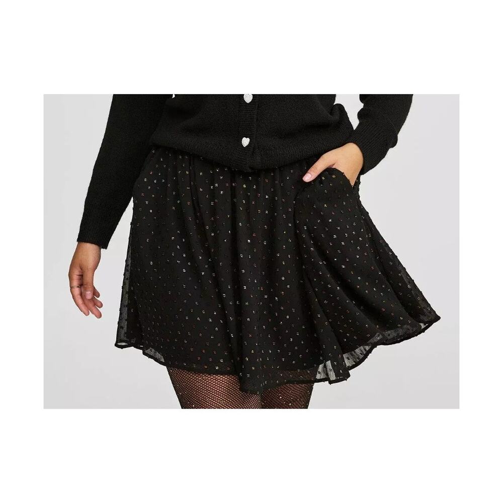Torrid Womens Plus Size 5 Black Pink Dot Chiffon Circle Mini Skirt Pockets 5X
